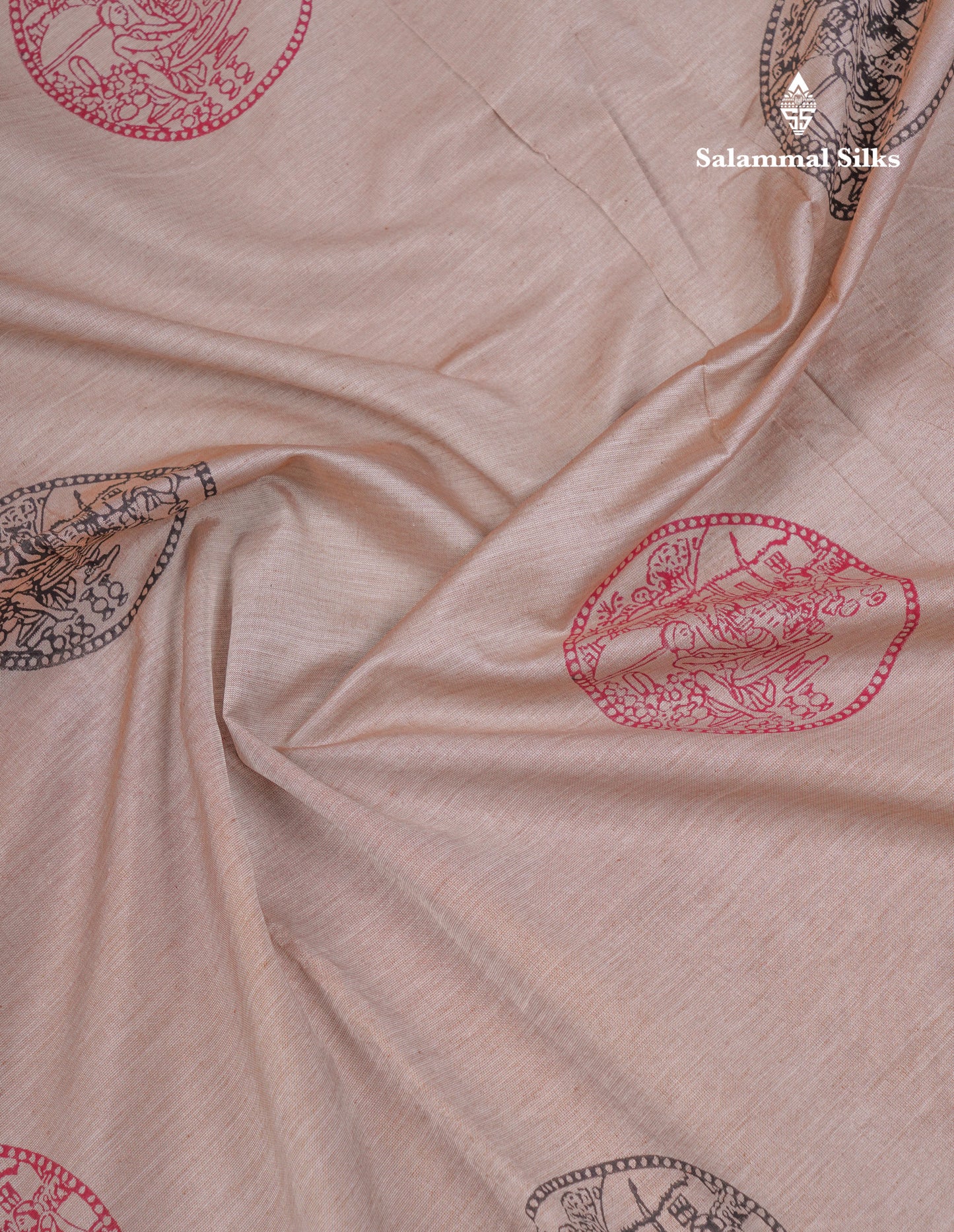 Beautiful Cream Sandal South Cotton Printed Saree With Contrast Reddish Maroon Blouse