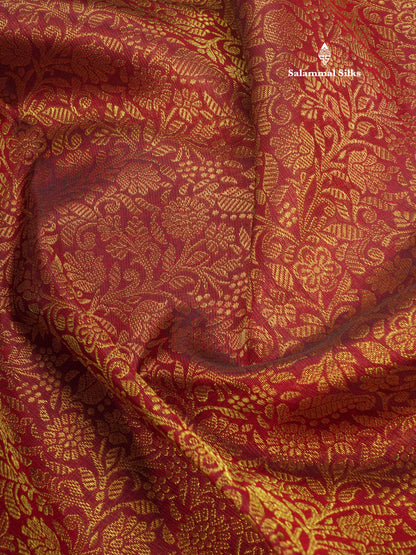 Dark Maroon Pure Kanjivaram Silk Saree 3G Zari with Traditional Gold Zari Border