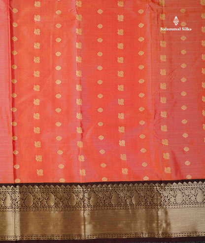 Semi Silk Saree - Light Lavender Traditional Buttas With Vaira Oosi Lines Along With Contrast Dark Brown Border