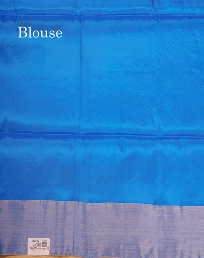 Sandal Pochampally Design Pure Silk Mix Soft Silk Saree With Contrast Blue Blouse