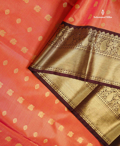 Semi Silk Saree - Light Lavender Traditional Buttas With Vaira Oosi Lines Along With Contrast Dark Brown Border