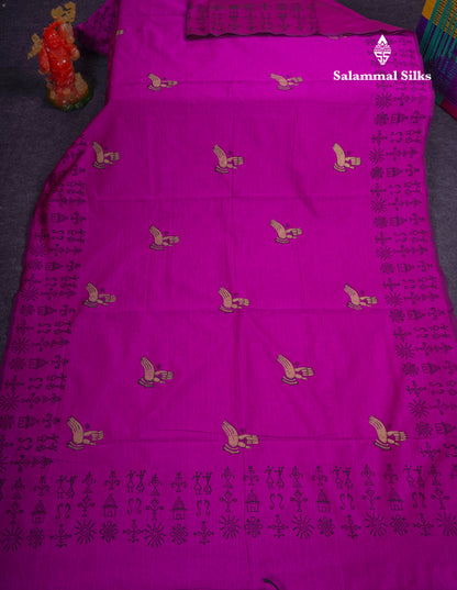 Beautiful Vadamalli South Cotton Printed Saree With Contrast Onion Pink Blouse