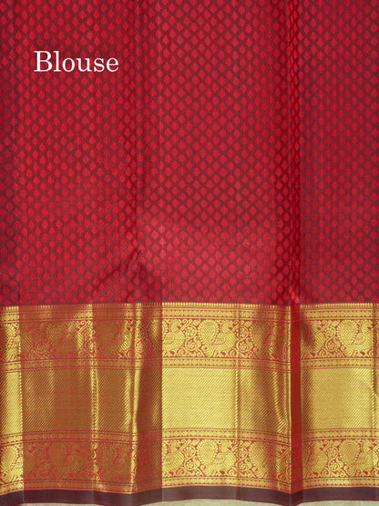 Dark Maroon Pure Kanjivaram Silk Saree 3G Zari with Traditional Gold Zari Border
