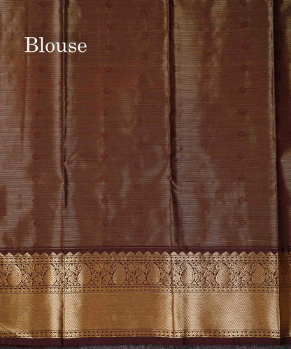 Semi Silk Saree - Light Lavender Traditional Buttas With Vaira Oosi Lines Along With Contrast Dark Brown Border