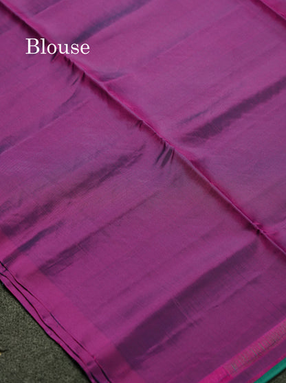 Beautiful Green Pure Mix Kanjivaram Soft Silk Saree With Contrast Grey Fancy Border