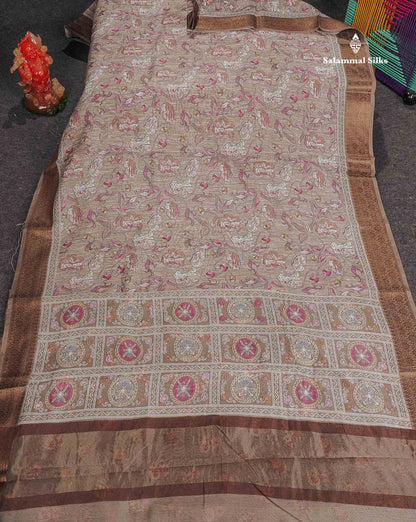 Cotton Mix Saree - Light Grey Colour Body Floral Design With Fancy Border