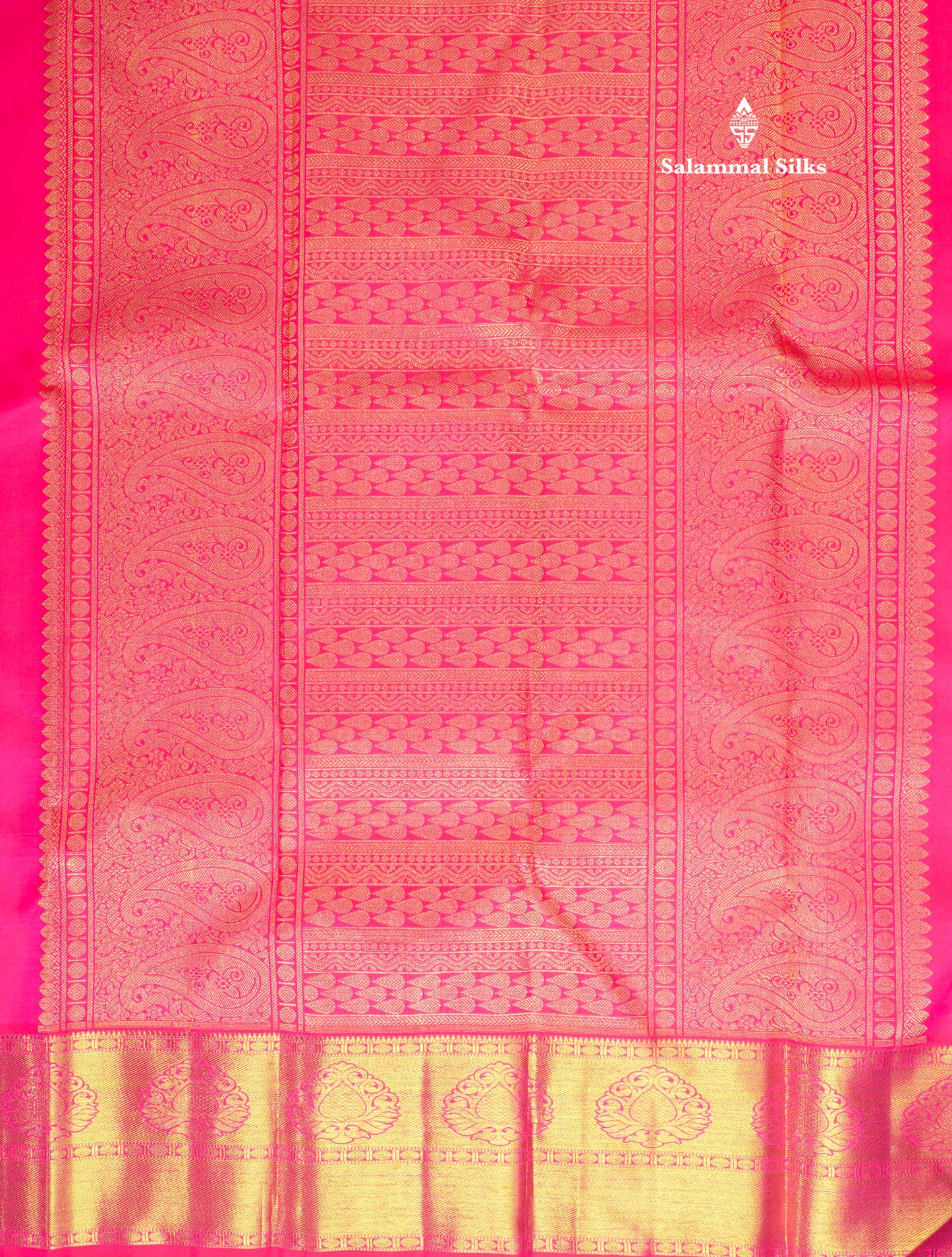 Pinkish Red Pure Kanjivaram Silk Saree 3G Zari with Gold Zari Border