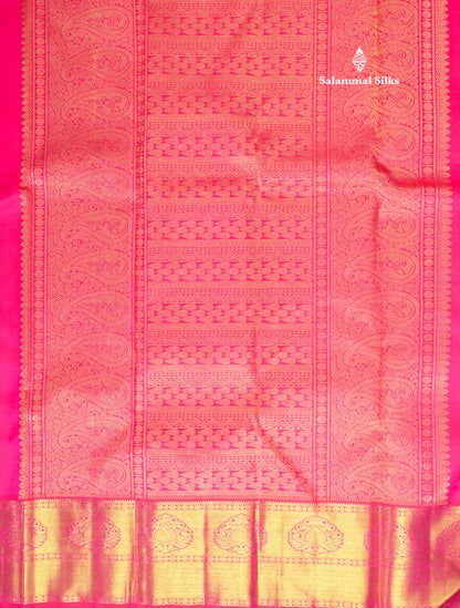 Pinkish Red Pure Kanjivaram Silk Saree 3G Zari with Gold Zari Border