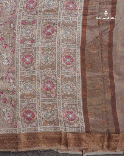 Cotton Mix Saree - Light Grey Colour Body Floral Design With Fancy Border