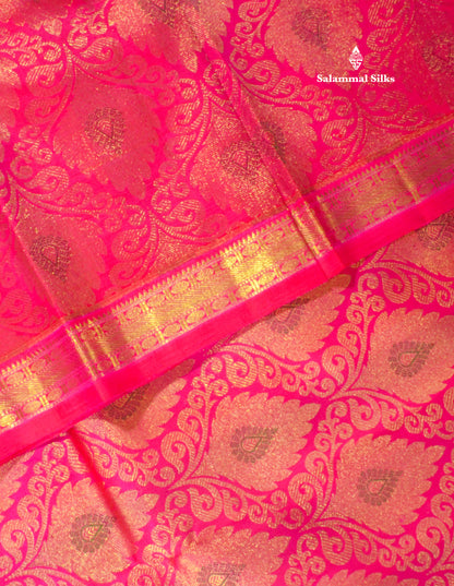 Pinkish Red Pure Kanjivaram Silk Saree 3G Zari with Gold Zari Border