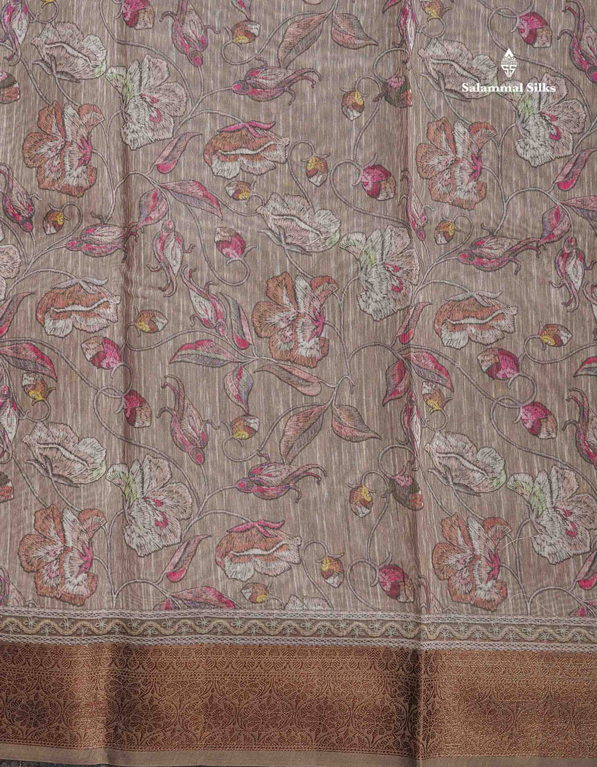 Cotton Mix Saree - Light Grey Colour Body Floral Design With Fancy Border
