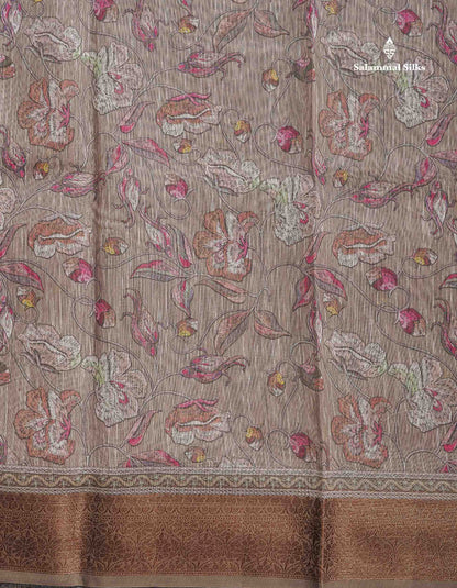 Cotton Mix Saree - Light Grey Colour Body Floral Design With Fancy Border