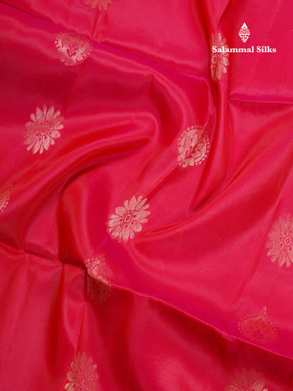 Pinkish Red Pure Silk Mix Soft Silk Saree With Contrast Blue Blouse