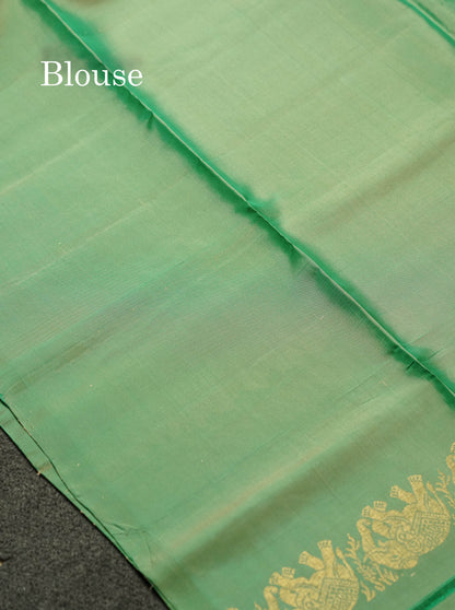 Beautiful Sandal PureMix Kanjivaram Soft Silk Saree With Contrast Sapphire Green Vanasingaram Fancy Border