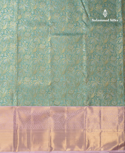 Beautiful Pastel Blue Bridal 2G Pure Kanjivaram Silk Saree With Contrast Baby Pink Traditional Evening Morning Border