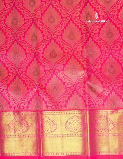 Pinkish Red Pure Kanjivaram Silk Saree 3G Zari with Gold Zari Border