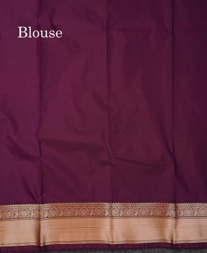 Semi Silk Saree - Rani Pink Butta With Vaira Oosi Lines Along With Contrast Dark Purple Traditional Border