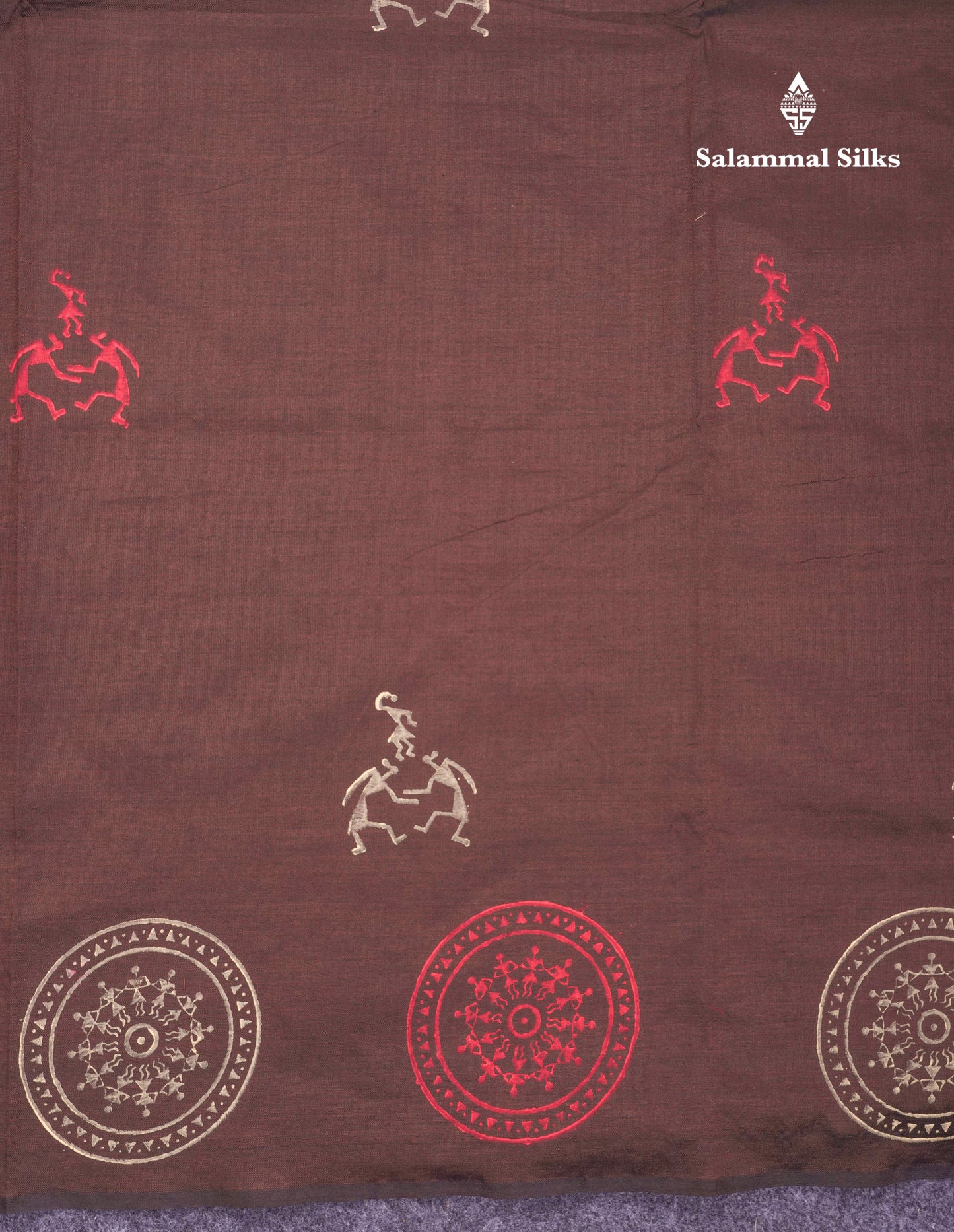 Beautiful Brown South Cotton Printed Saree With Contrast Dark Sandal Blouse
