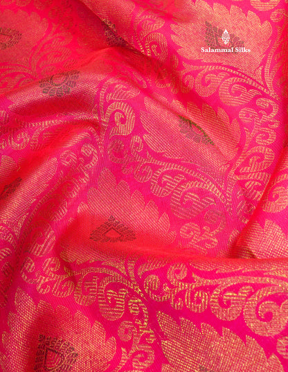 Pinkish Red Pure Kanjivaram Silk Saree 3G Zari with Gold Zari Border