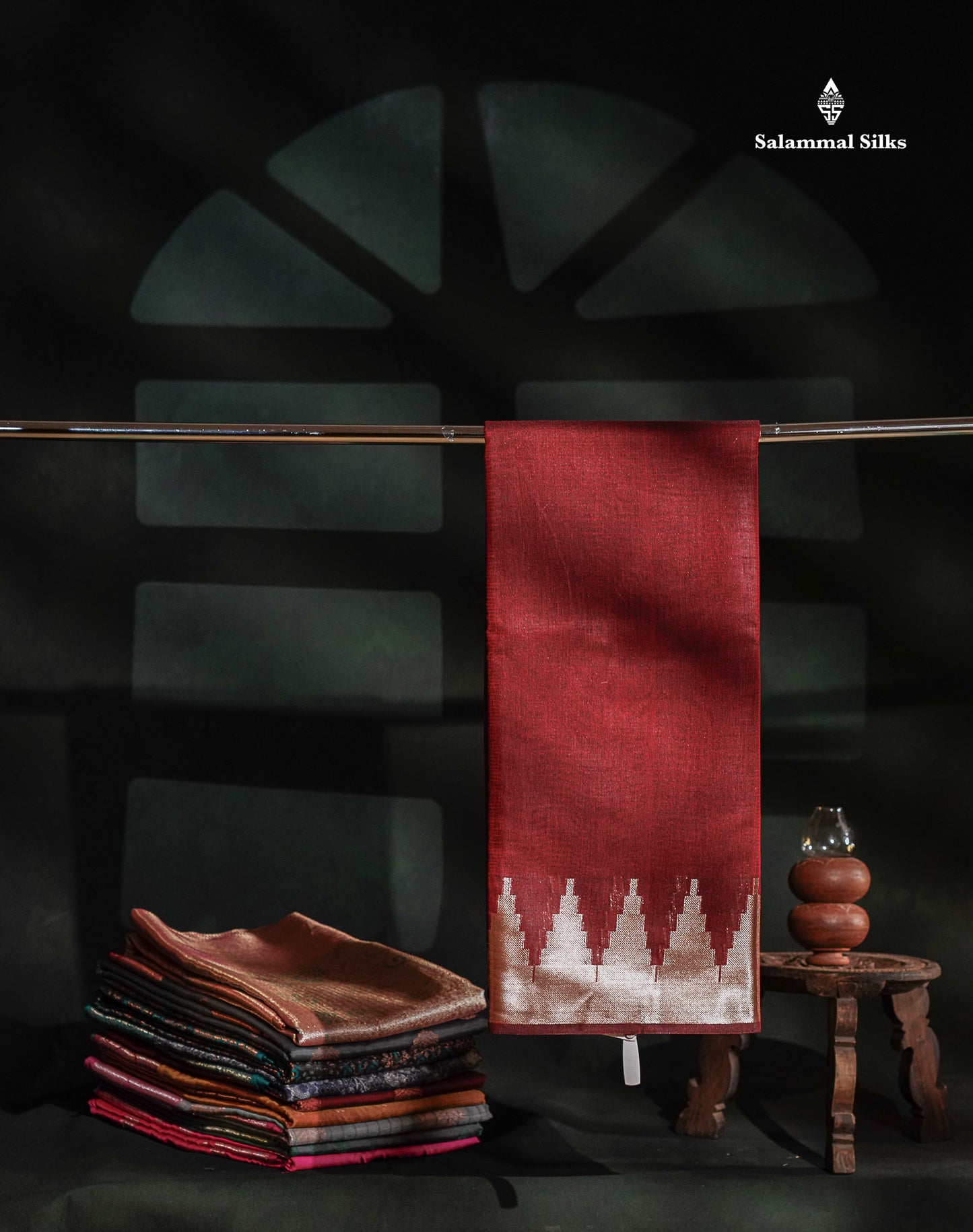 Cotton Mix - Maroon Plain Fancy Saree Along With Traditional Temple Border