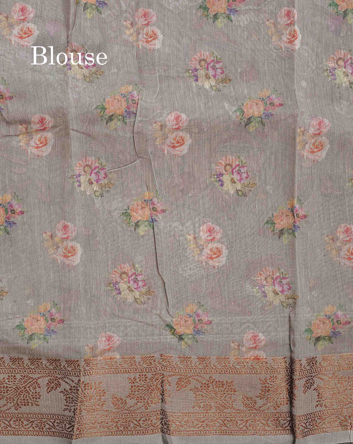 Cotton Mix Saree - Light Grey Colour Body Floral Design With Fancy Border