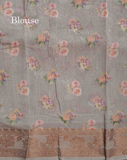 Cotton Mix Saree - Light Grey Colour Body Floral Design With Fancy Border