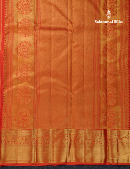 Beautiful Orange Bridal Pure Kanjivaram Silk Saree With Traditional Border