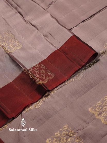 Beautiful Light Lavender PureMix Kanjivaram Soft Silk Saree With Contrast Maroon Border