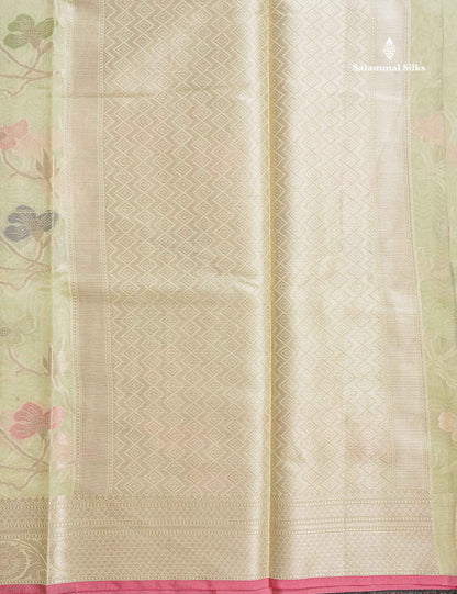 Cotton Mix Saree - Light Pista Green Colour Thread Work Body With Fancy Border