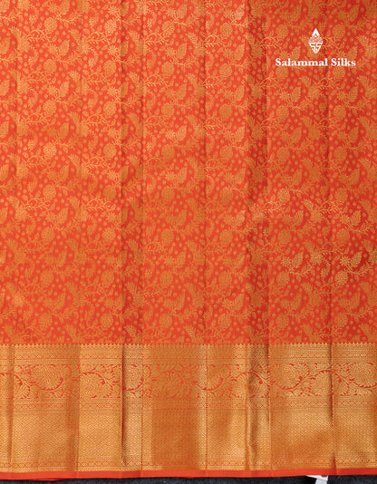 Beautiful Orange Bridal Pure Kanjivaram Silk Saree With Traditional Border
