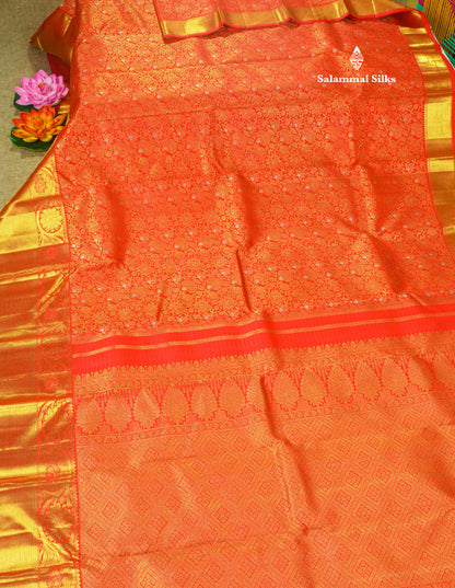 Beautiful Meenakarai Work Chilly Red Pure Kanjivaram Silk Saree Pure Zari (3G) with Gold Zari Long Border
