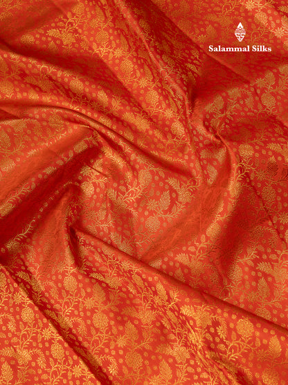 Beautiful Orange Bridal Pure Kanjivaram Silk Saree With Traditional Border