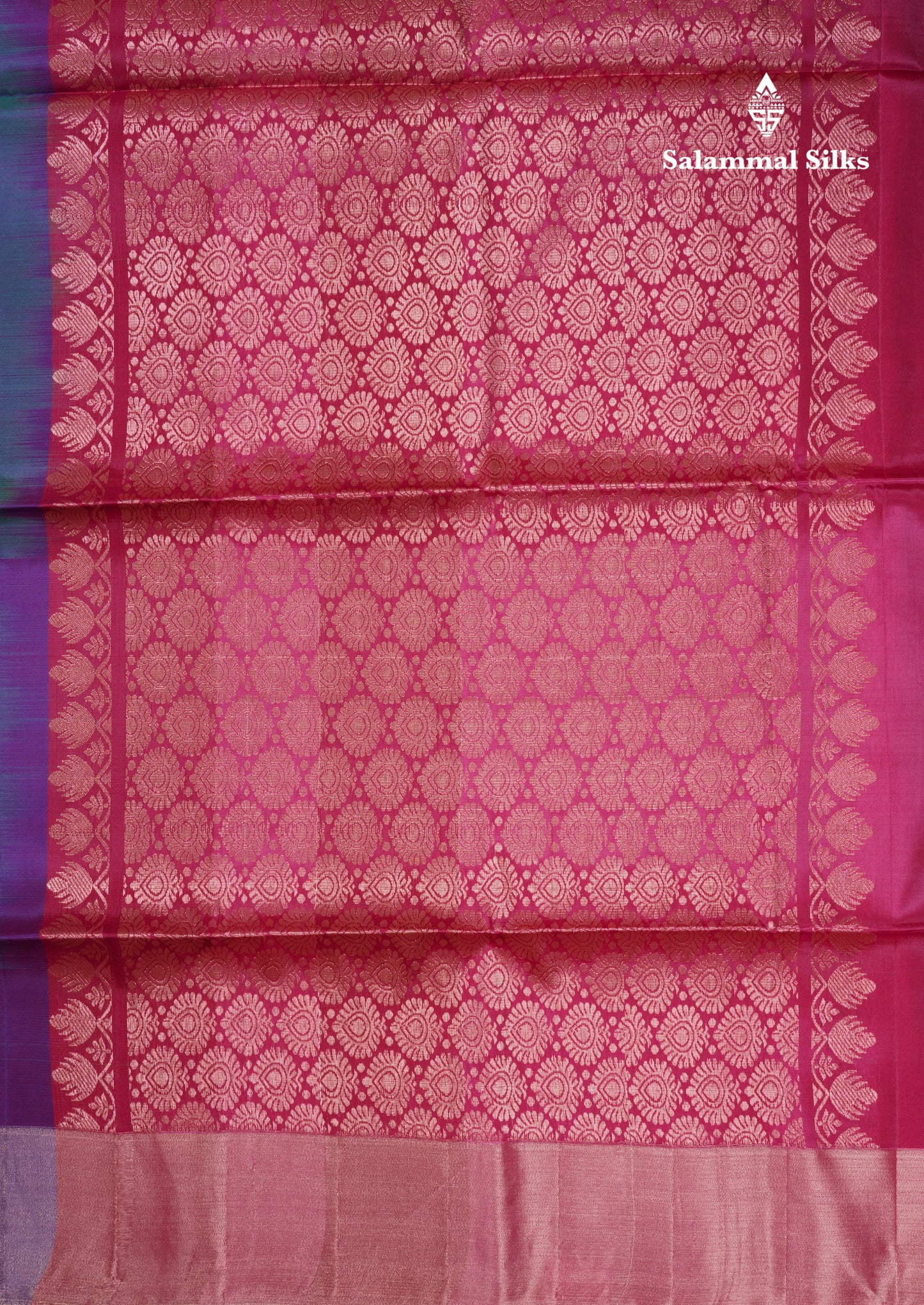 Peacock Blue Pure Silk Mix Soft Silk Saree With Contrast Pink Shade Blouse