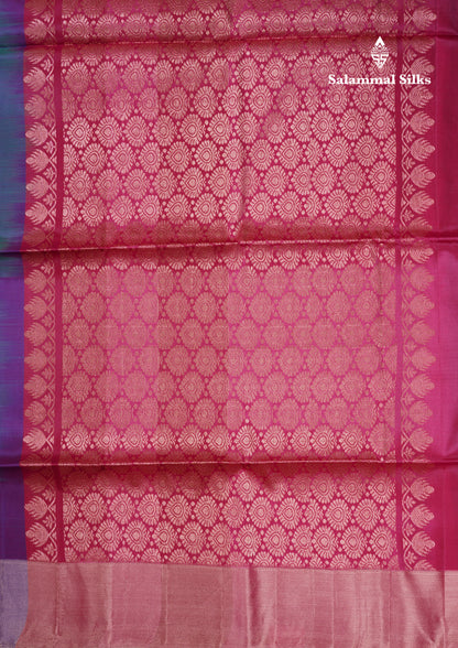 Peacock Blue Pure Silk Mix Soft Silk Saree With Contrast Pink Shade Blouse