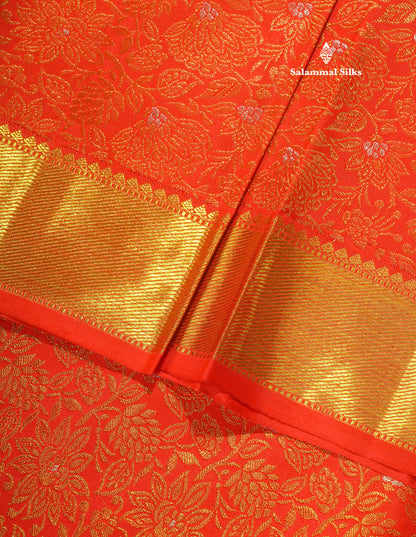 Beautiful Meenakarai Work Chilly Red Pure Kanjivaram Silk Saree Pure Zari (3G) with Gold Zari Long Border
