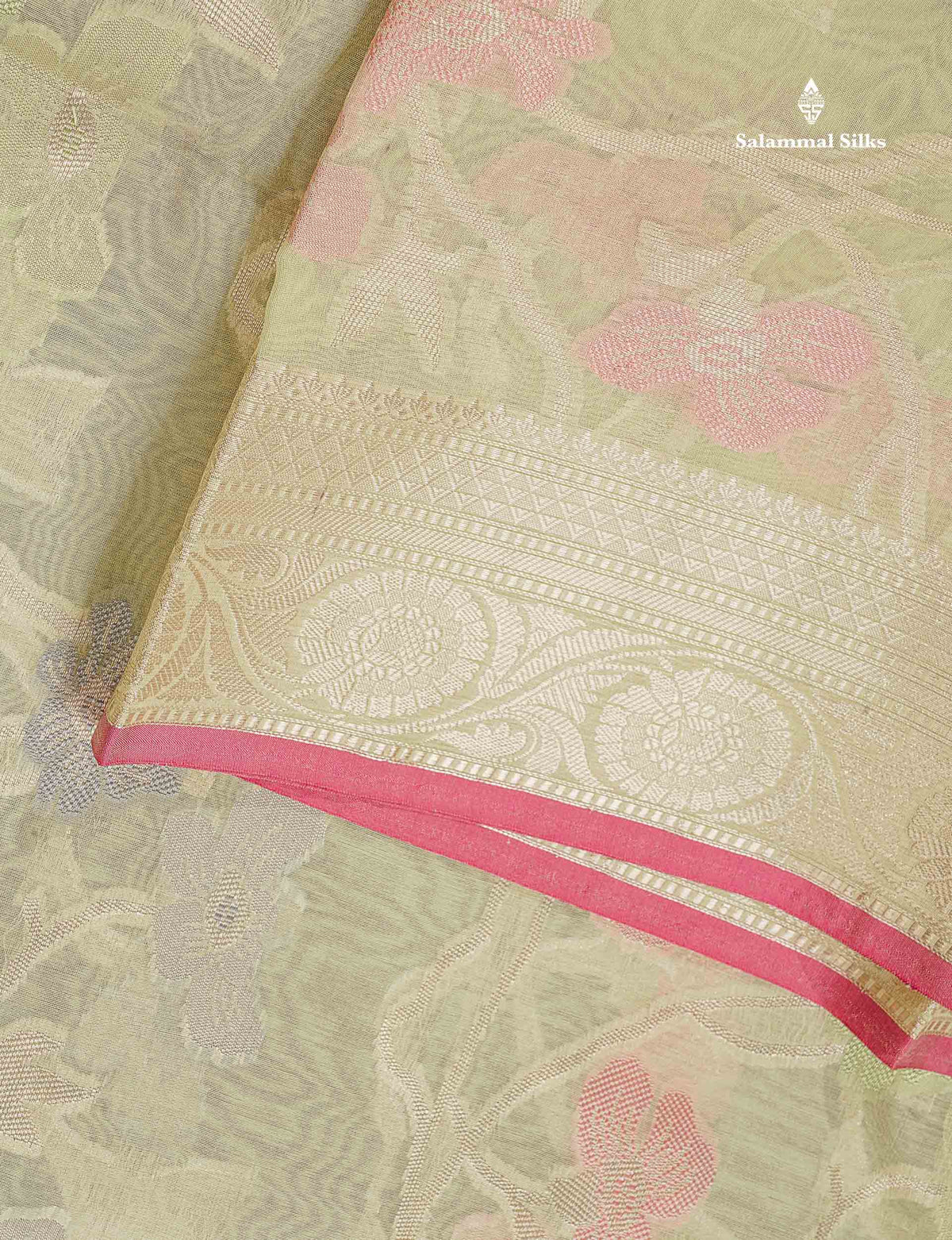 Cotton Mix Saree - Light Pista Green Colour Thread Work Body With Fancy Border