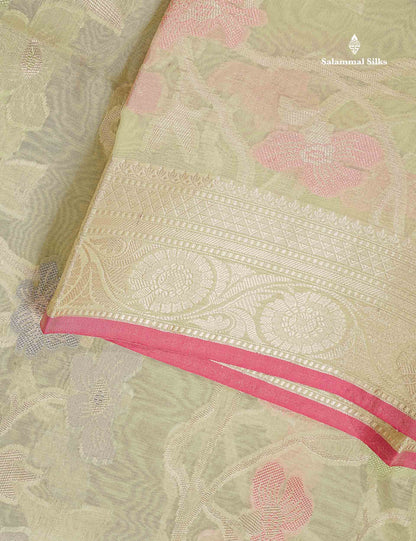 Cotton Mix Saree - Light Pista Green Colour Thread Work Body With Fancy Border
