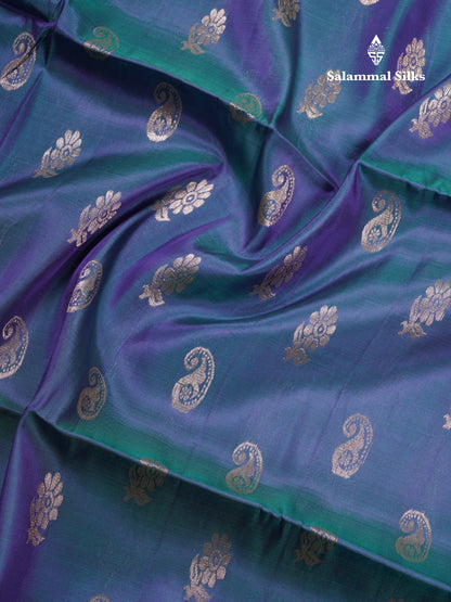 Peacock Blue Pure Silk Mix Soft Silk Saree With Contrast Pink Shade Blouse