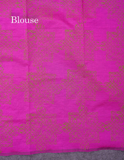 Beautiful Parrot Green South Cotton Printed Saree With Contrast Vadamalli Blouse