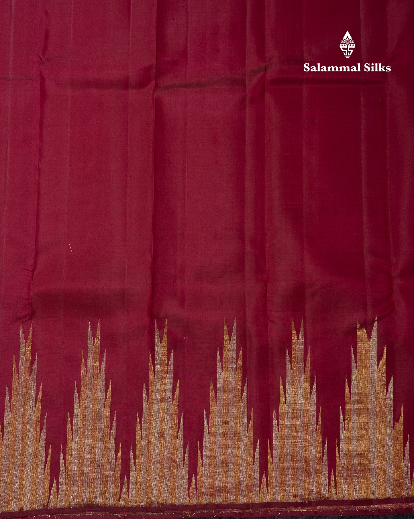 Beautiful Dark Maroon Plain Pure Kanjivaram Silk Saree With Traditional Temple Border