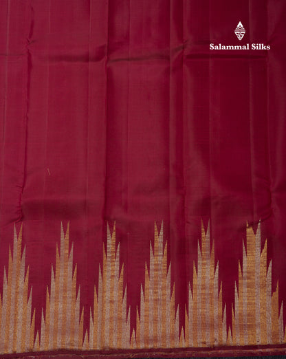 Beautiful Dark Maroon Plain Pure Kanjivaram Silk Saree With Traditional Temple Border
