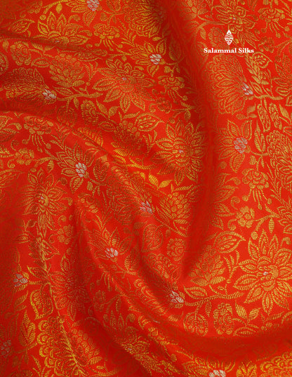 Beautiful Meenakarai Work Chilly Red Pure Kanjivaram Silk Saree Pure Zari (3G) with Gold Zari Long Border