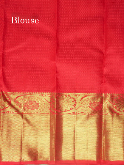 Beautiful Meenakari Work Chilly Red Pure Kanjivaram Silk Saree 3G Zari with Gold Zari Long Border