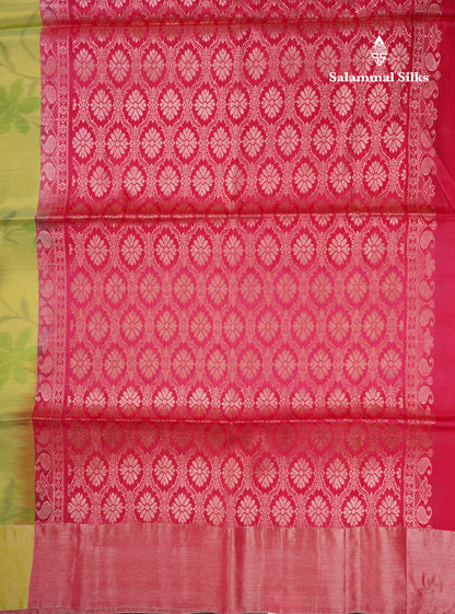 Parrot Green Pochampally Design Pure Silk Mix Soft Silk Saree With Contrast Pink Blouse
