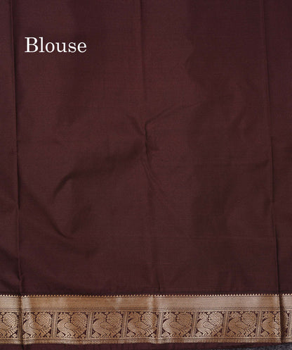 Semi Silk Saree -  Mustard Yellow Butta With Vaira Oosi Lines Along With Contrast Dark Brown Small Traditional Border