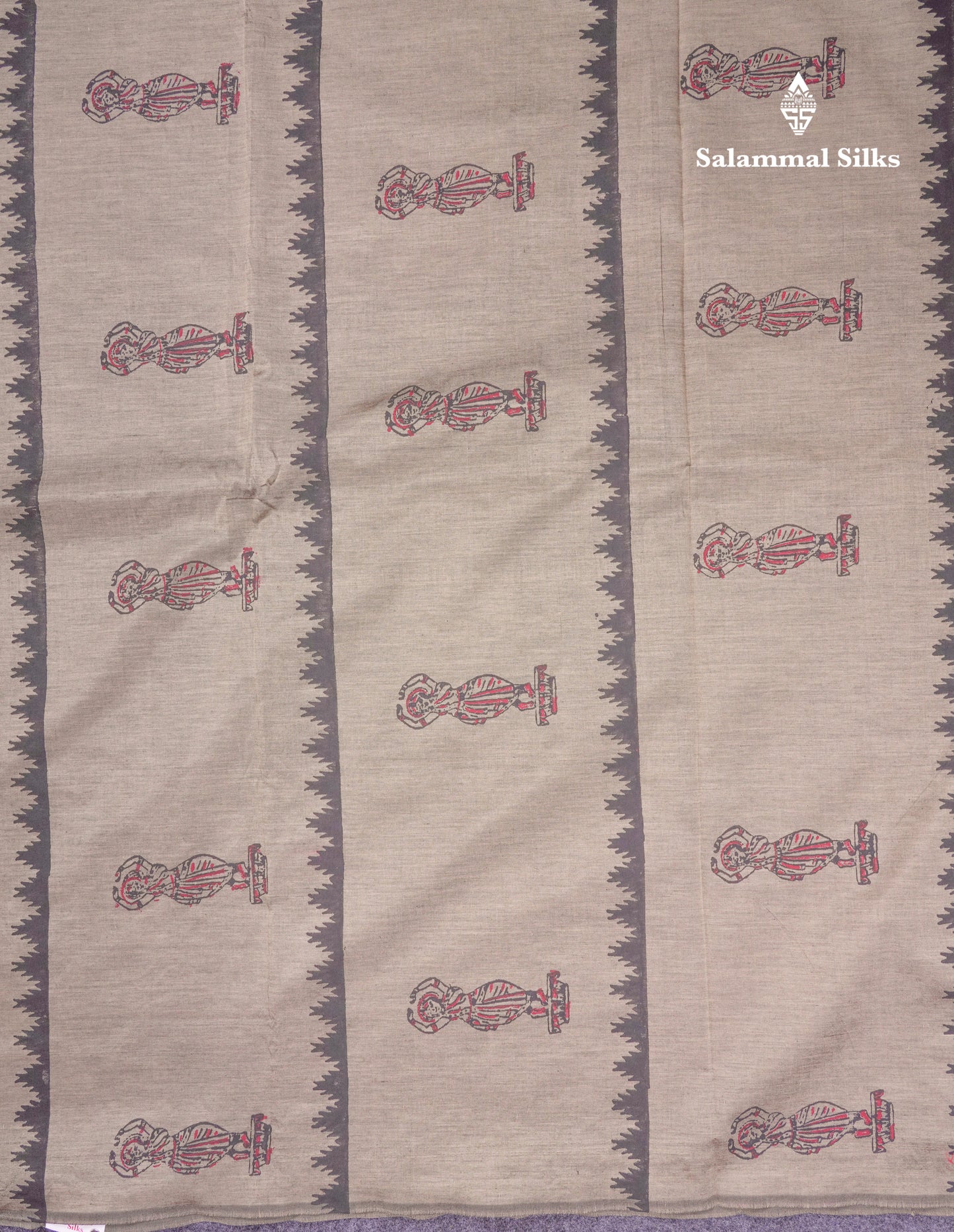 Beautiful Reddish Maroon South Cotton Printed Saree With Contrast Cream Sandal Blouse