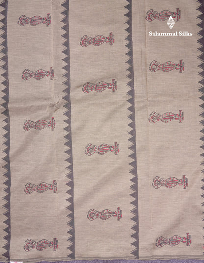 Beautiful Reddish Maroon South Cotton Printed Saree With Contrast Cream Sandal Blouse