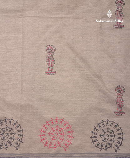 Beautiful Reddish Maroon South Cotton Printed Saree With Contrast Cream Sandal Blouse