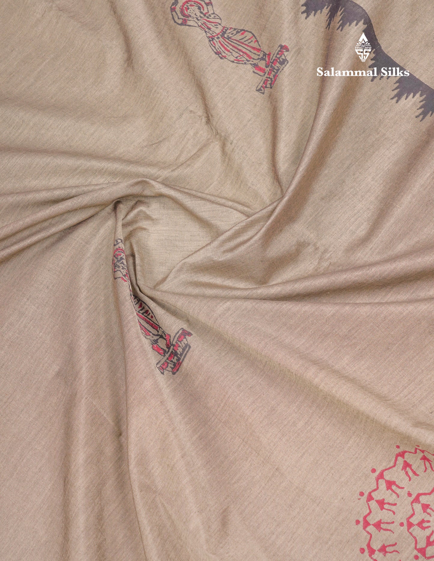 Beautiful Reddish Maroon South Cotton Printed Saree With Contrast Cream Sandal Blouse