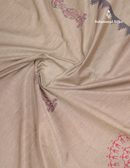 Beautiful Reddish Maroon South Cotton Printed Saree With Contrast Cream Sandal Blouse